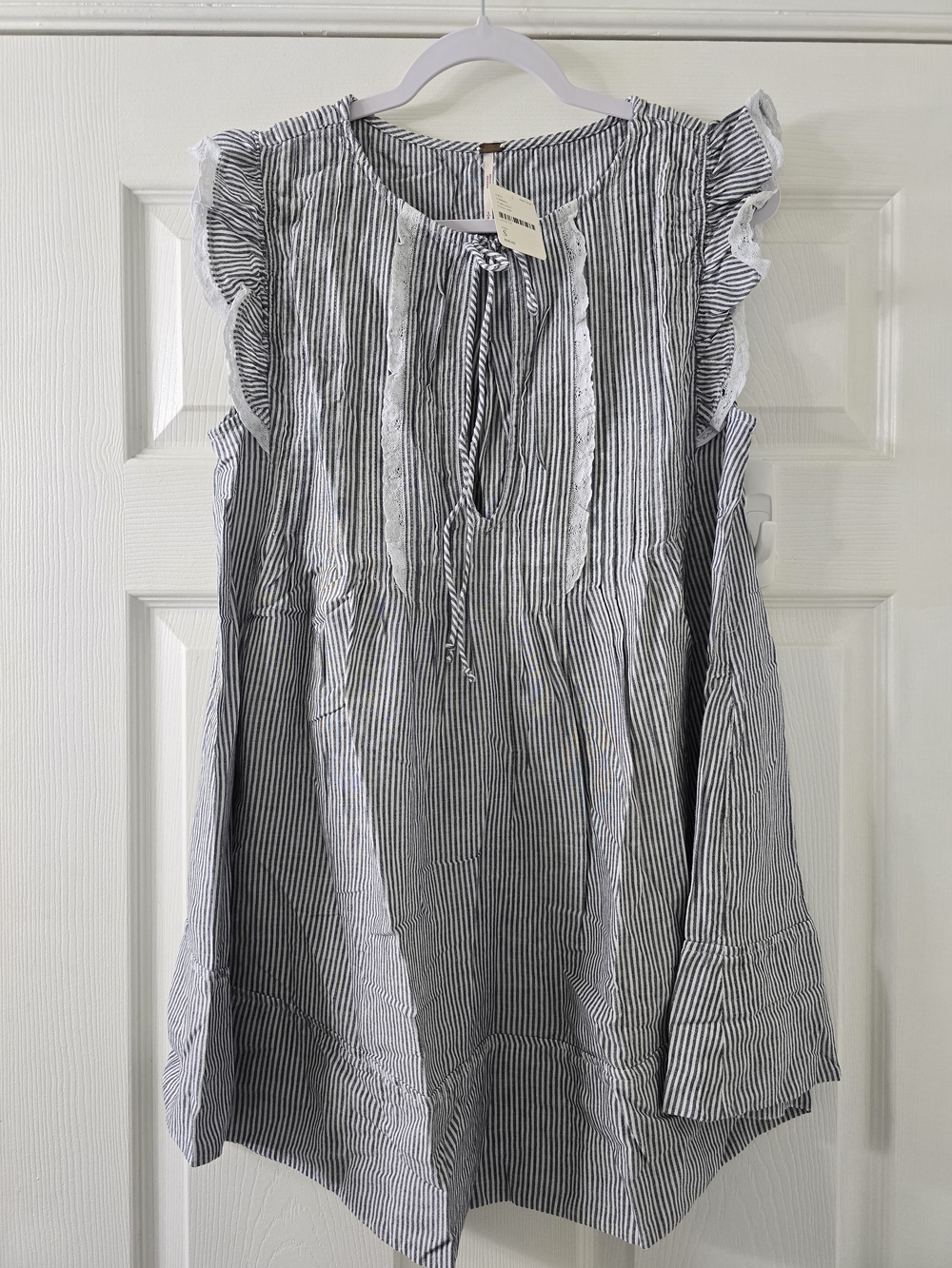 NWT We The Free Navy & White Striped Ruffle Sleeve Dress - Small